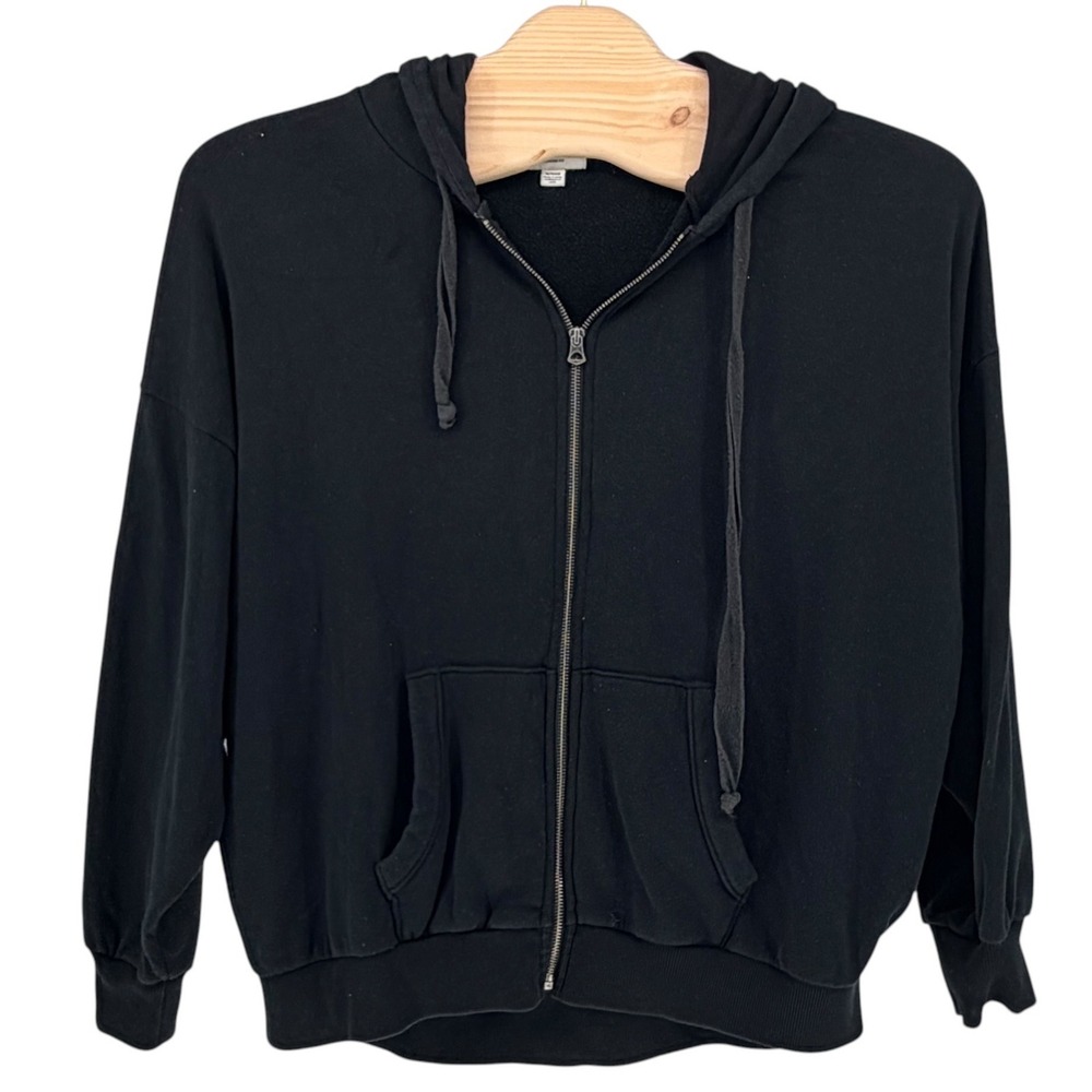 American Eagle Zip Up Hoodie XL Black Jegging Fit Oversized Full Zip Sweatshirt